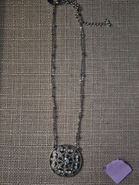 Cookie Lee Silver-Tone Filigree Crystal Pendant Necklace